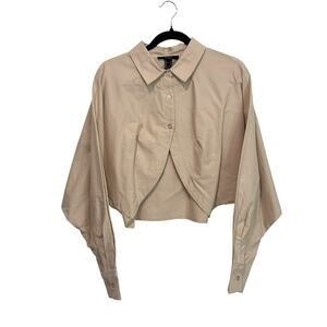Forever 21 Utility Button Up Shirt Neutral Minimalist Cotton L